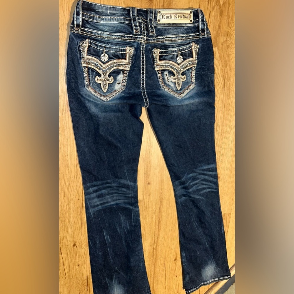 Rock Revival Easy Boot Meri Dark Blue Denim Jeans with Contrast Stitching - Picture 9 of 10